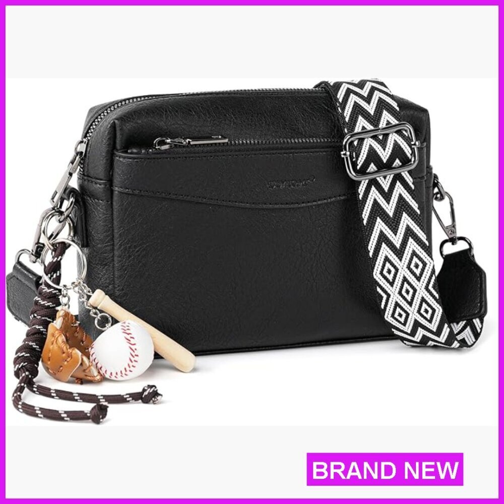 Small Crossbody Bag Vegan Leather Triple Zip Adjustable Strap Chic Minimal